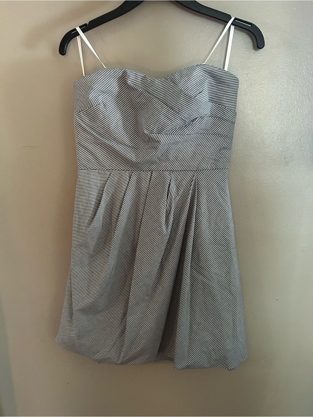 Iz Byer Dress - blue/white stripe strapless cotton mini length